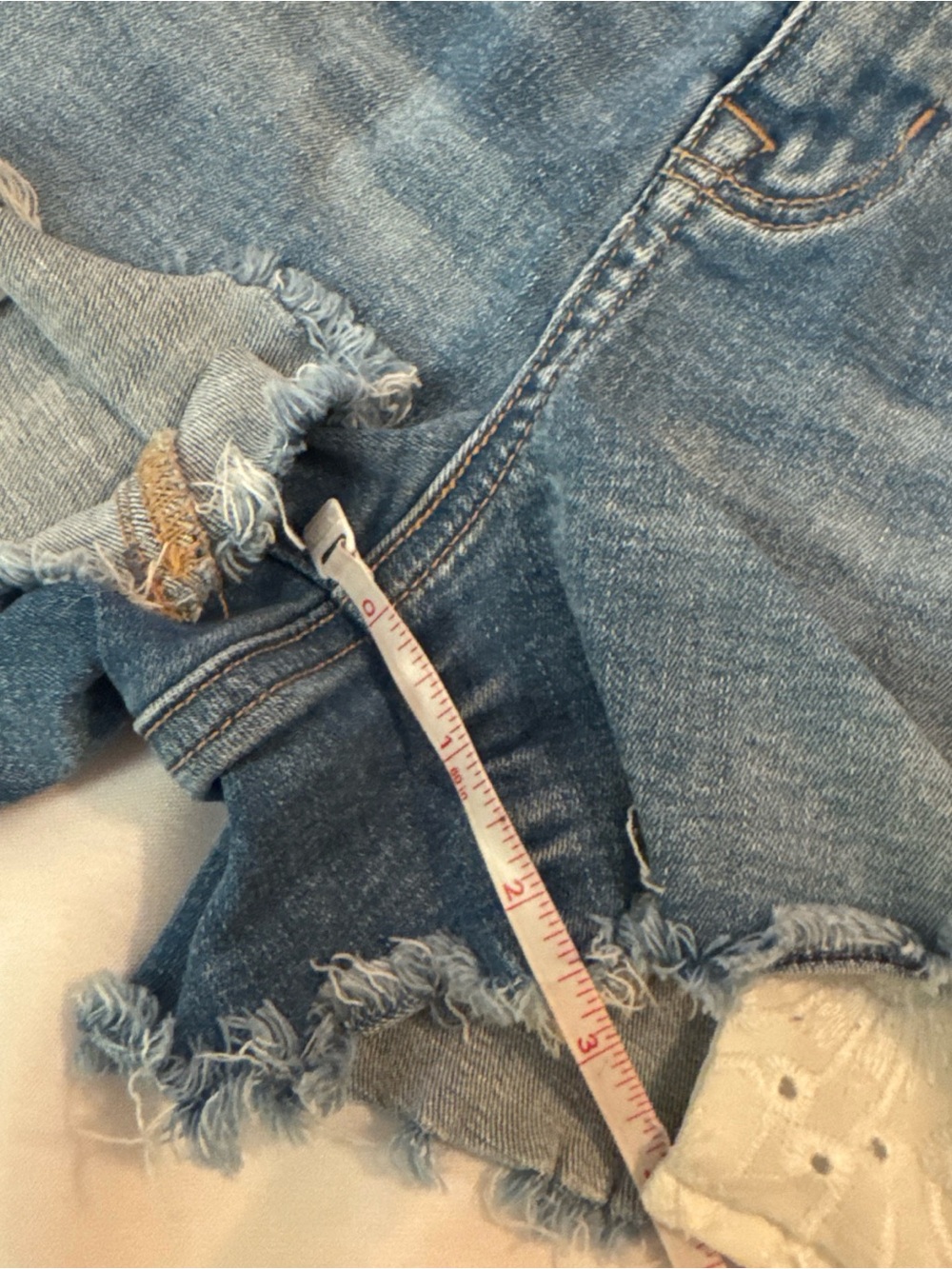 American Eagle Outfitters Light Blue Distressed Denim Shorts with White Lace - Picture 11 of 12